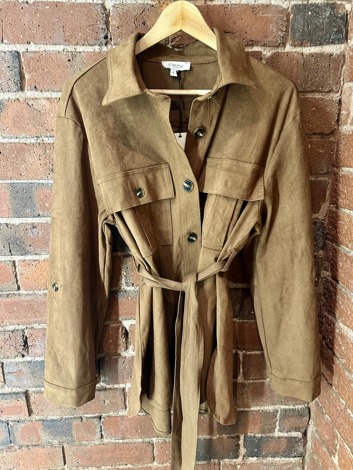 Faux Suede Safari Jacket, Tan