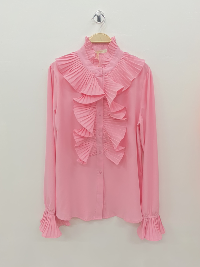 Pink Long Sleeve Frill Shirt