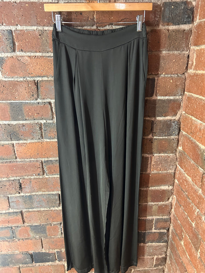 Satin Wide Leg Trousers, Chocolate