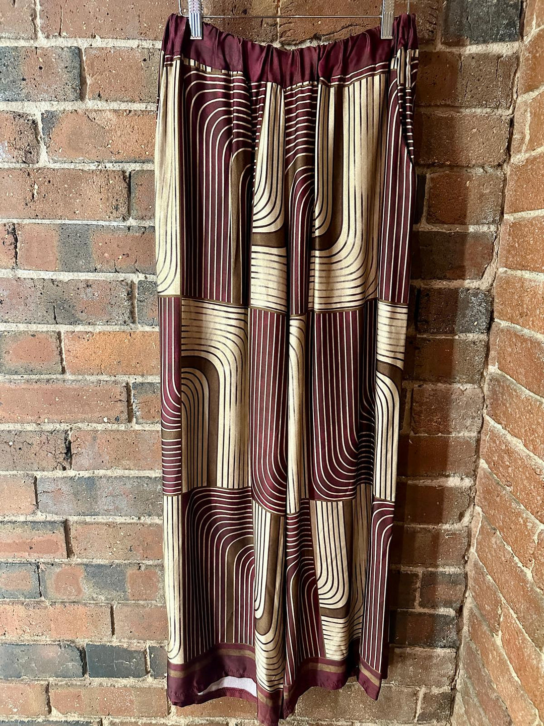 Geometric Satin Trousers, Burgundy