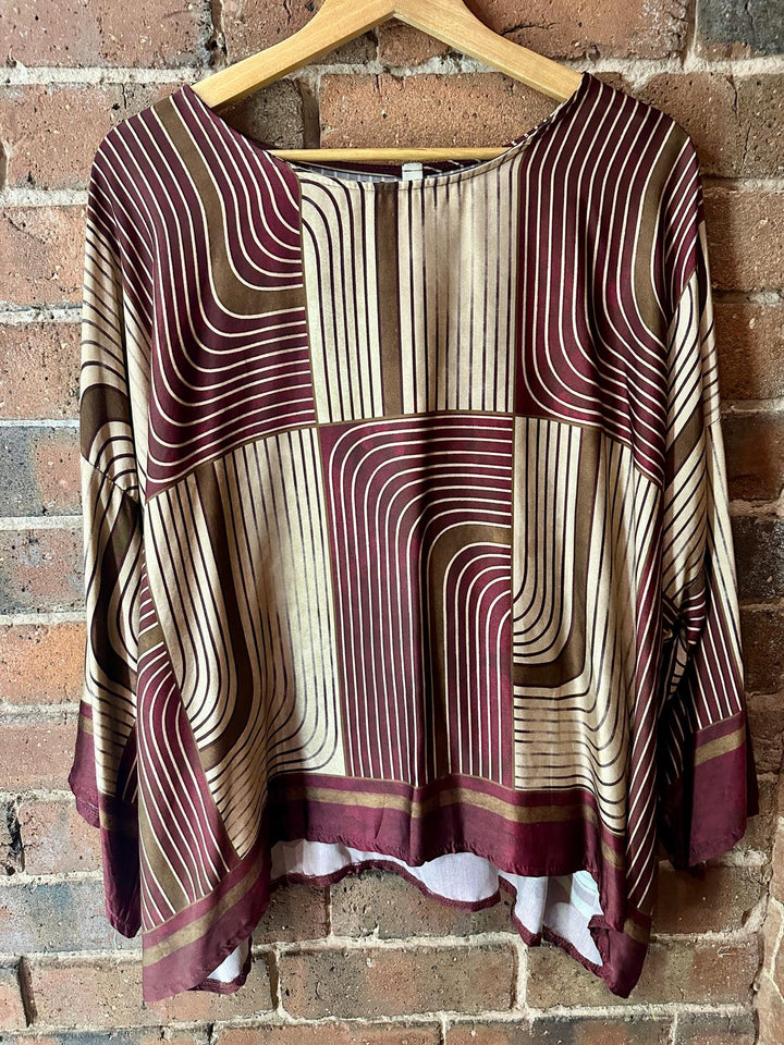 Geometric Satin Top, Burgandy