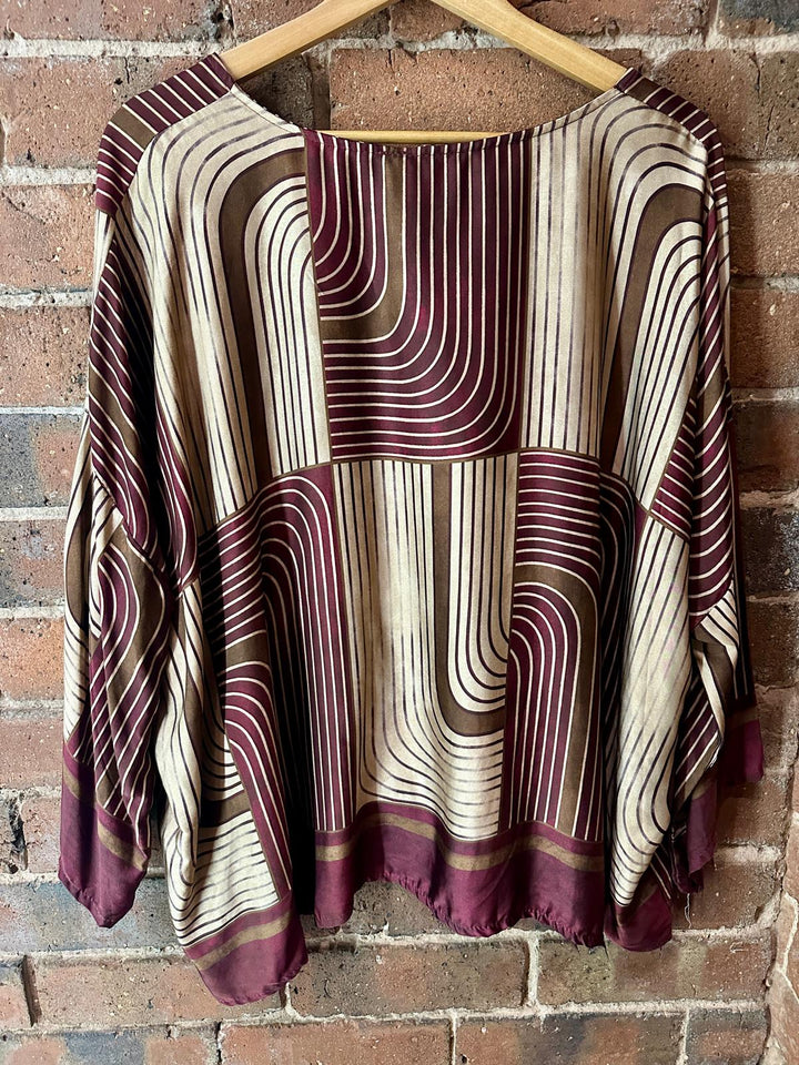 Geometric Satin Top, Burgandy