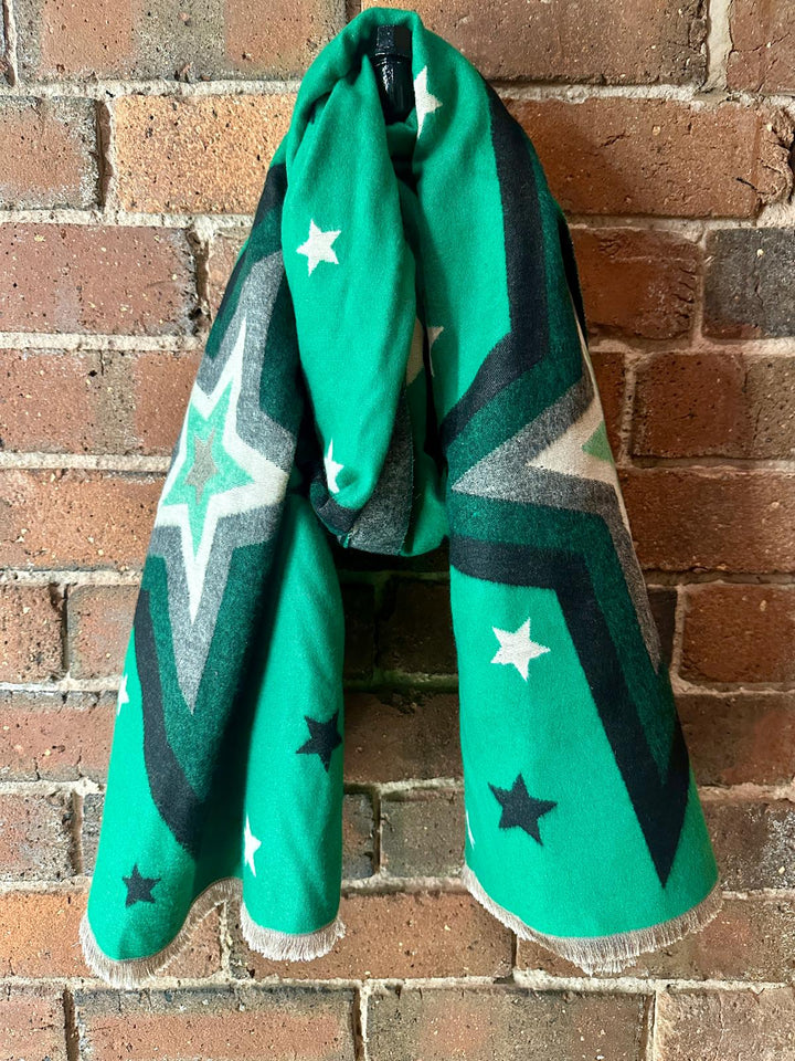 Pom Star Reversible Scarf, Green & Grey