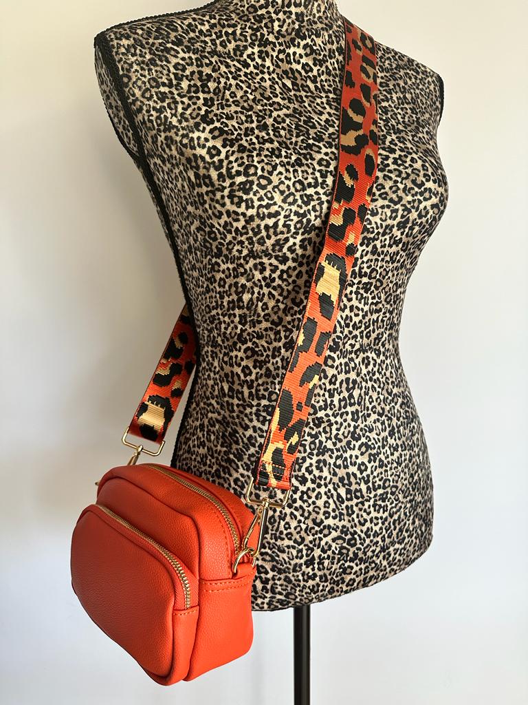 Carrie Leopard Print Strap Crossbody Camera Bag, Orange