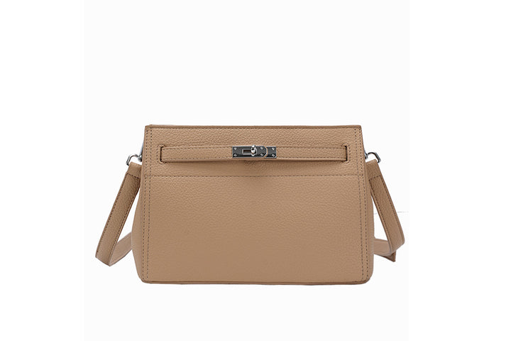 Structured Turn Lock Bag, Beige