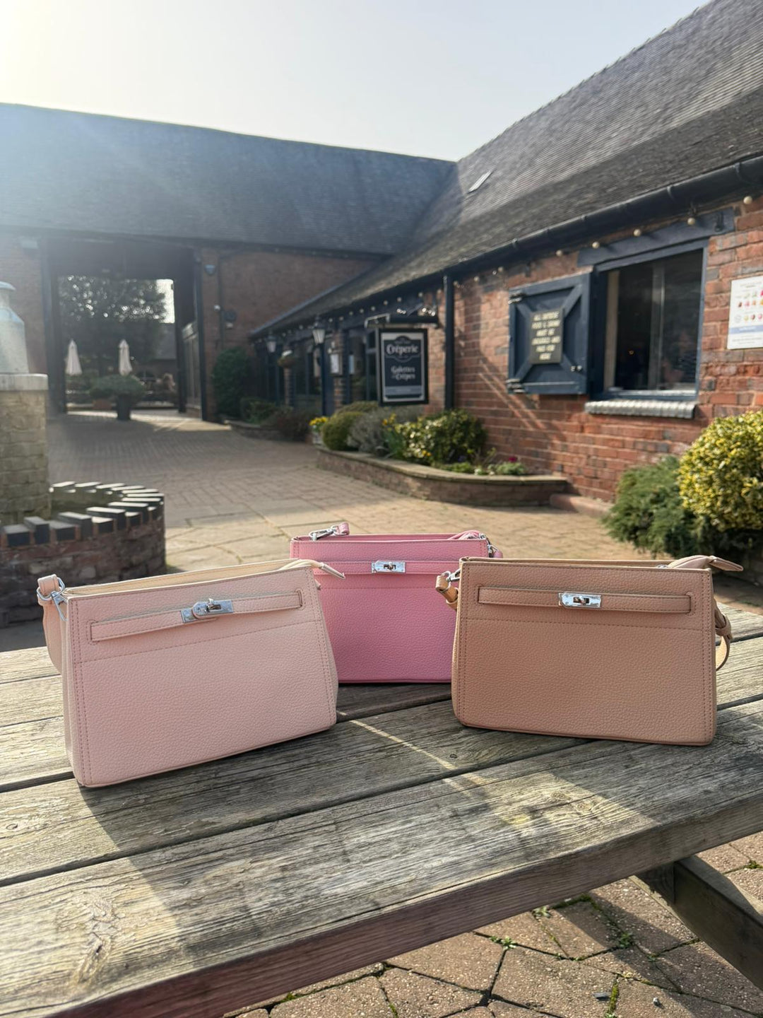 Structured Turn Lock Bag, Beige