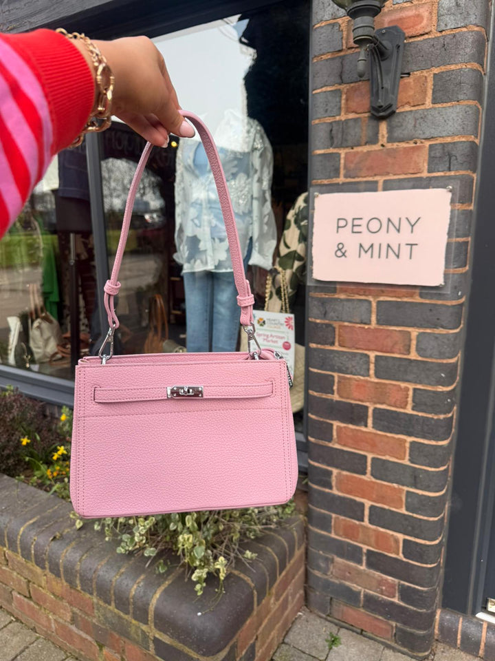 Structured Turn Lock Bag, Pink