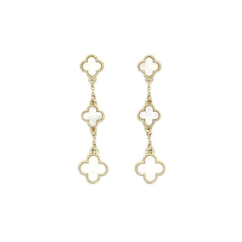 Three Clover Drop Earrings, Gold/Ivory