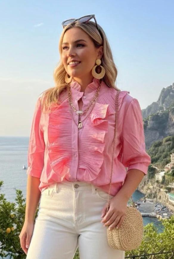 Short Sleeve Frill Blouse, Pink