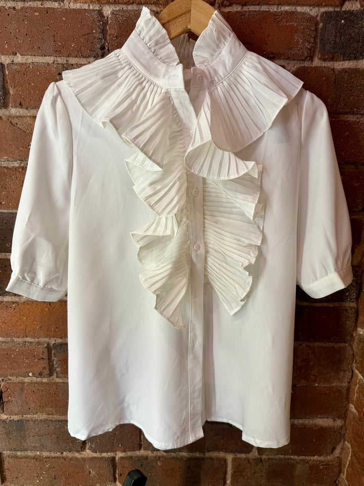 Short Sleeve Frill Blouse, White