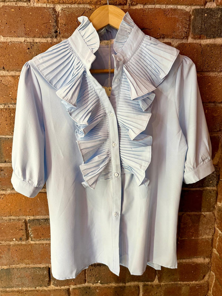 Short Sleeve Frill Blouse, Blue