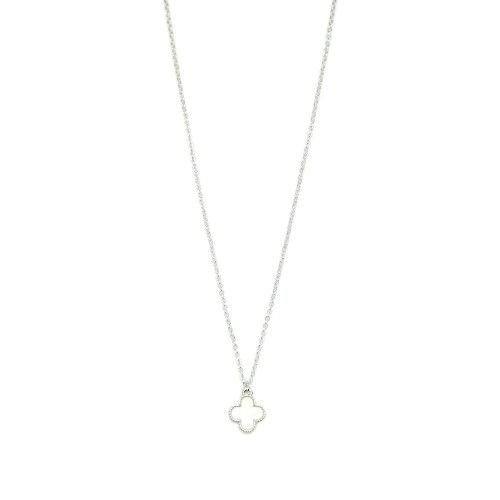 Single Clover Pendant Necklace, Silver/White
