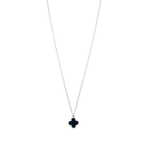 Single Clover Pendant Necklace, Silver/Black