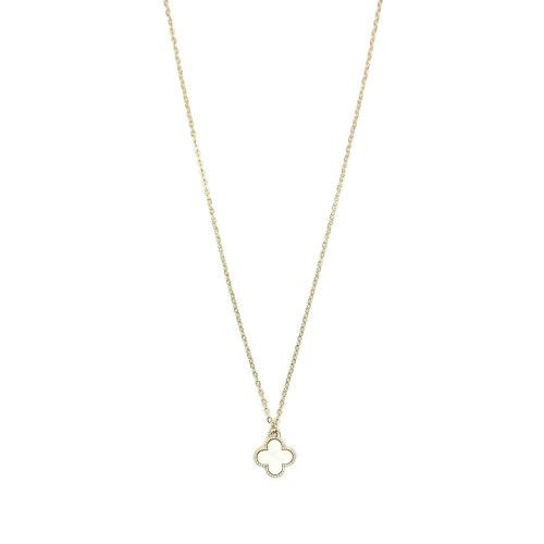Single Clover Pendant Necklace, Gold/White