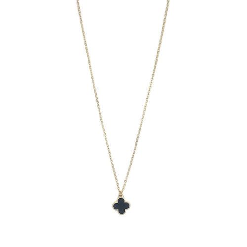 Single Clover Pendant Necklace, Gold/Black