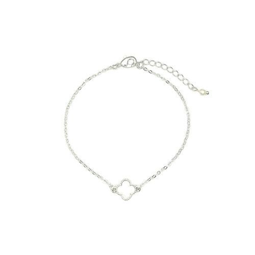 Single Clover Pendant Bracelet, Silver/White