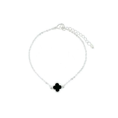 Single Clover Pendant Bracelet, Silver/Black