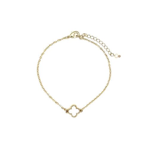 Single Clover Pendant Bracelet, Gold/White