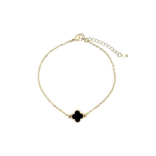 Single Clover Pendant Bracelet, Gold/Black