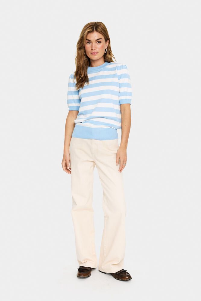 Saint Tropez Mila SS Block Stripe Pullover, Airy Blue Ice
