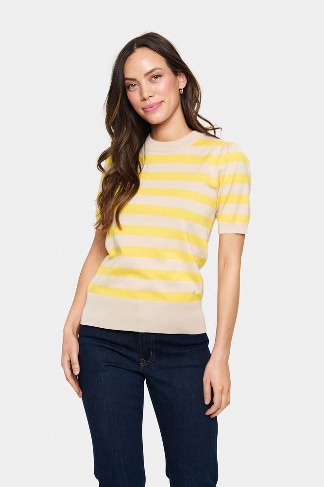 Saint Tropez Mila SS Block Stripe Pullover, Crème Yellow