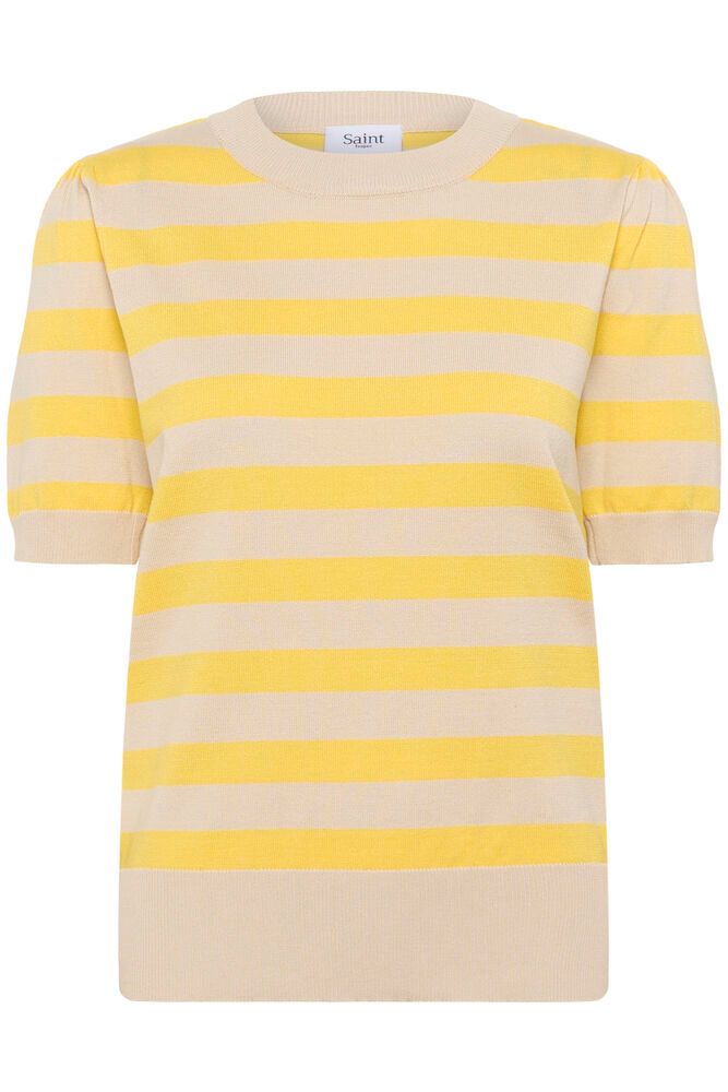 Saint Tropez Mila SS Block Stripe Pullover, Crème Yellow