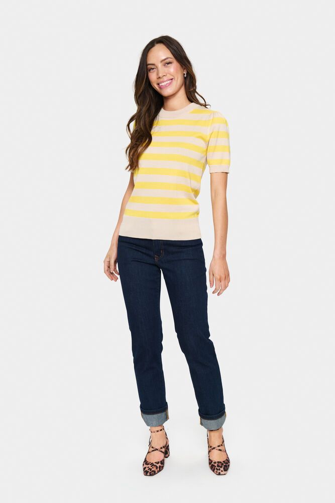 Saint Tropez Mila SS Block Stripe Pullover, Crème Yellow