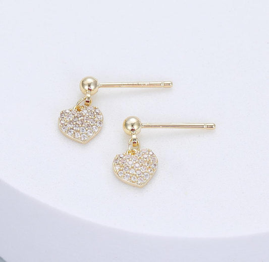 Mini Diamanté Heart Drop Earrings, Gold