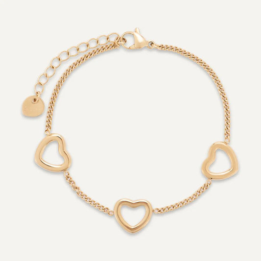Three Open Heart Bracelet, Gold