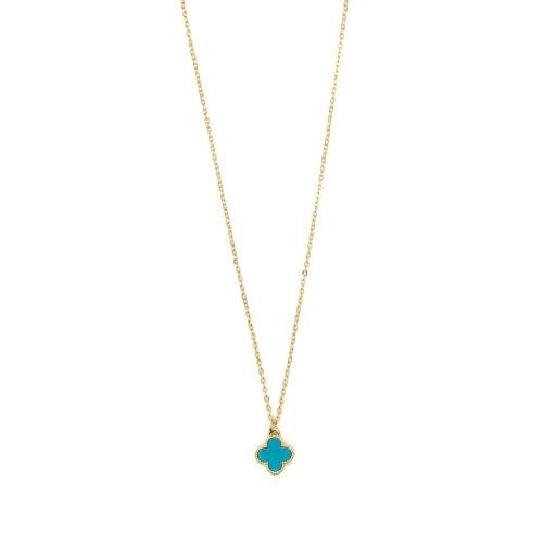 Single Clover Pendant Necklace, Gold/Turquoise