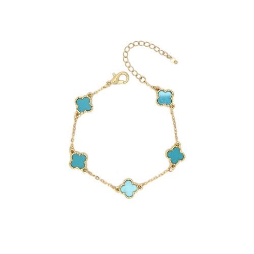 Five Clover Pendant Bracelet, Turquoise/Gold