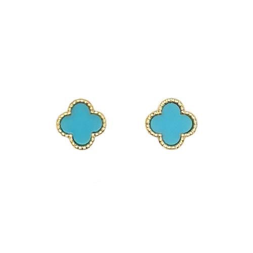Gold & Turquoise Clover Studs