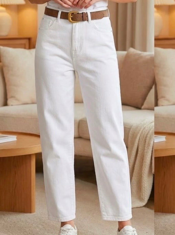 Barrel Leg Jeans, White