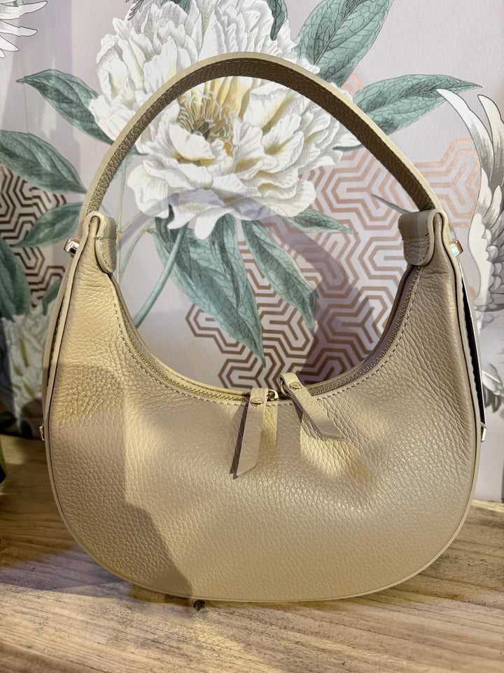 Croissant Leather Shoulder Bag, Taupe
