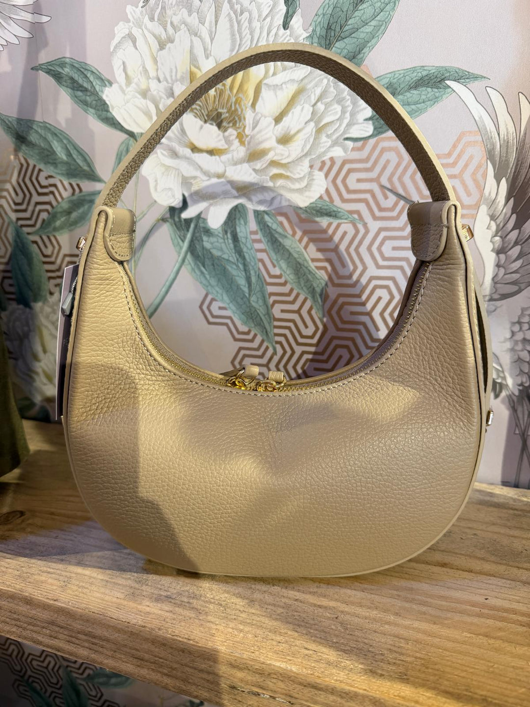 Croissant Leather Shoulder Bag, Taupe
