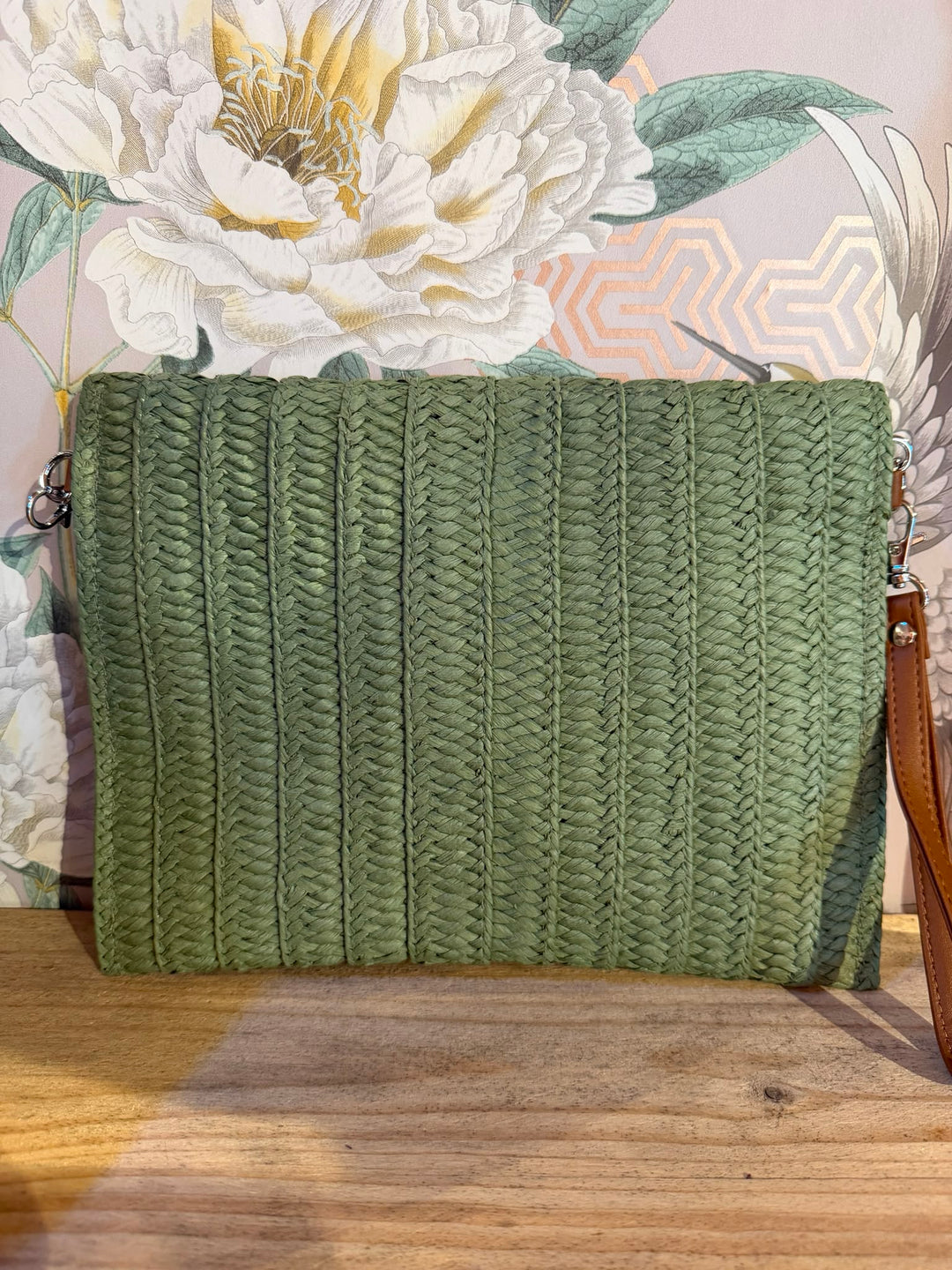 Straw Clutch, Khaki