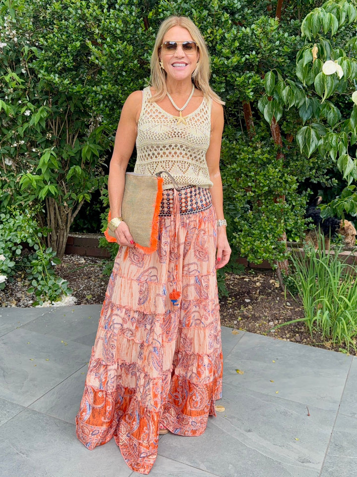 Orange Paisley Maxi Skirt