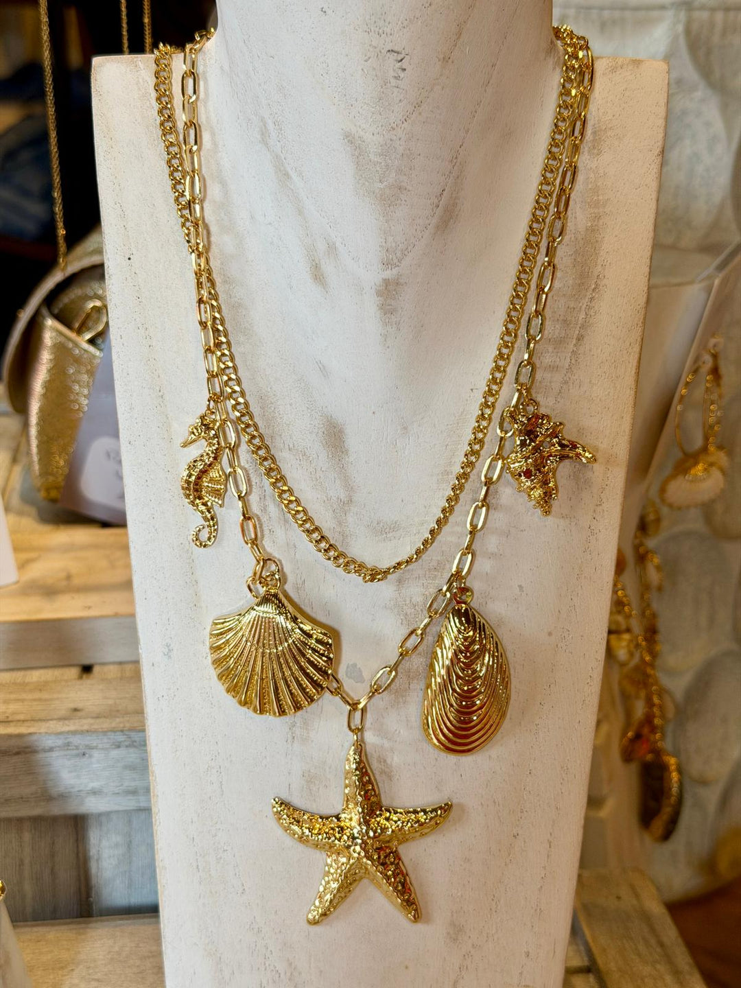 Gold Shell & Starfish Necklace