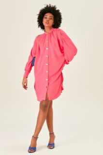 Pink Oversize Long Ruched Sleeve Dress