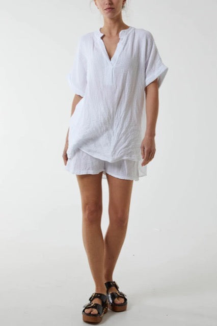 White Cheesecloth Shirt and Short Co-ord