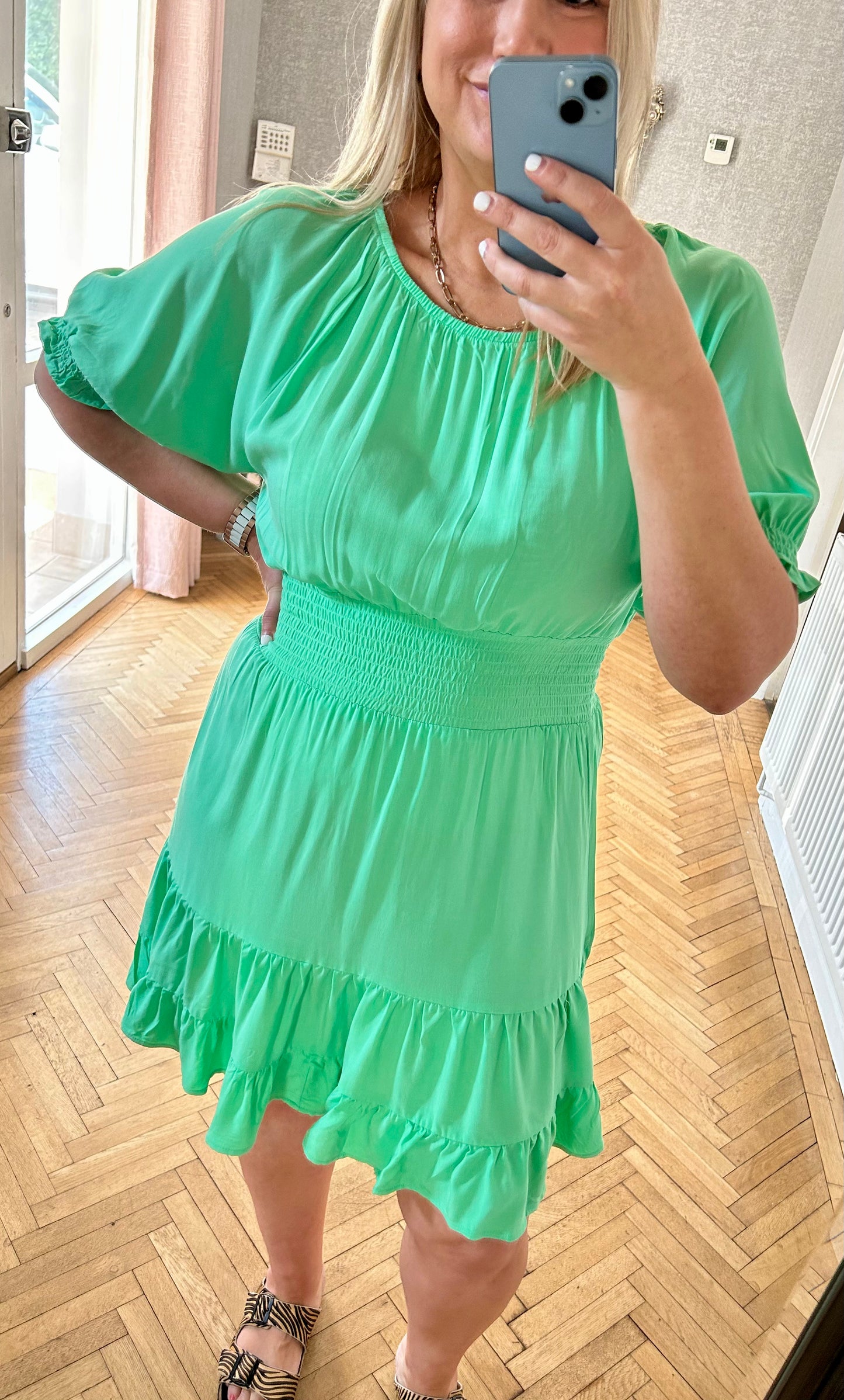 Byoung Spring Smock Dress, Green