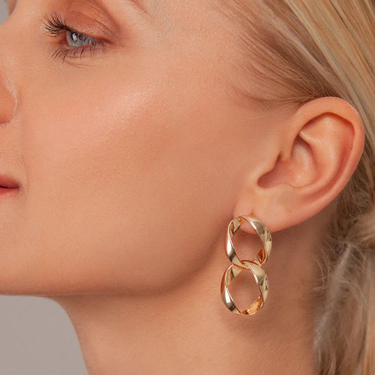Contemporary Twisted Drop Circle Earrings, Gold