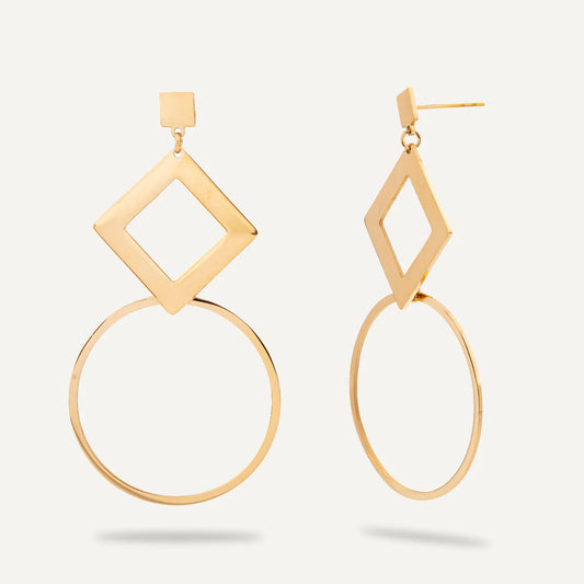 Geometric Long Earrings, Gold