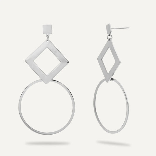 Geometric Long Earrings, Silver