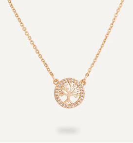Gold Cubic Zirconia Tree Of Life Necklace