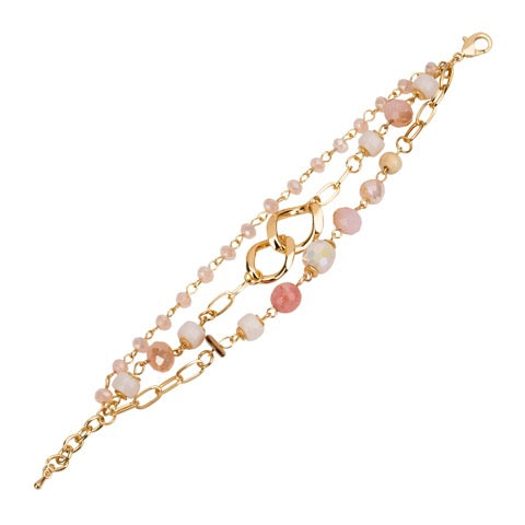 Gold and Pink Semi Precious Stone Bracelet