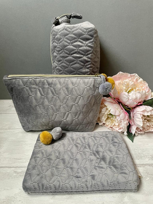 Wash Bag Set, Grey Velvet