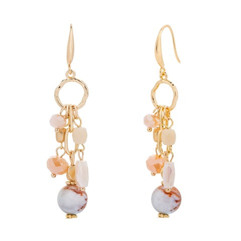 Gold and Pink Semi Precious Stone Earrings