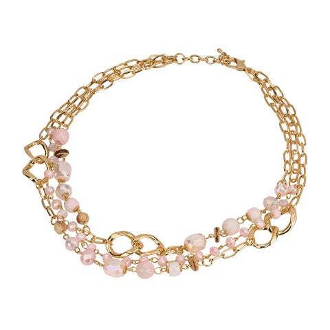 Gold and Pink Semi Precious Stone Necklace